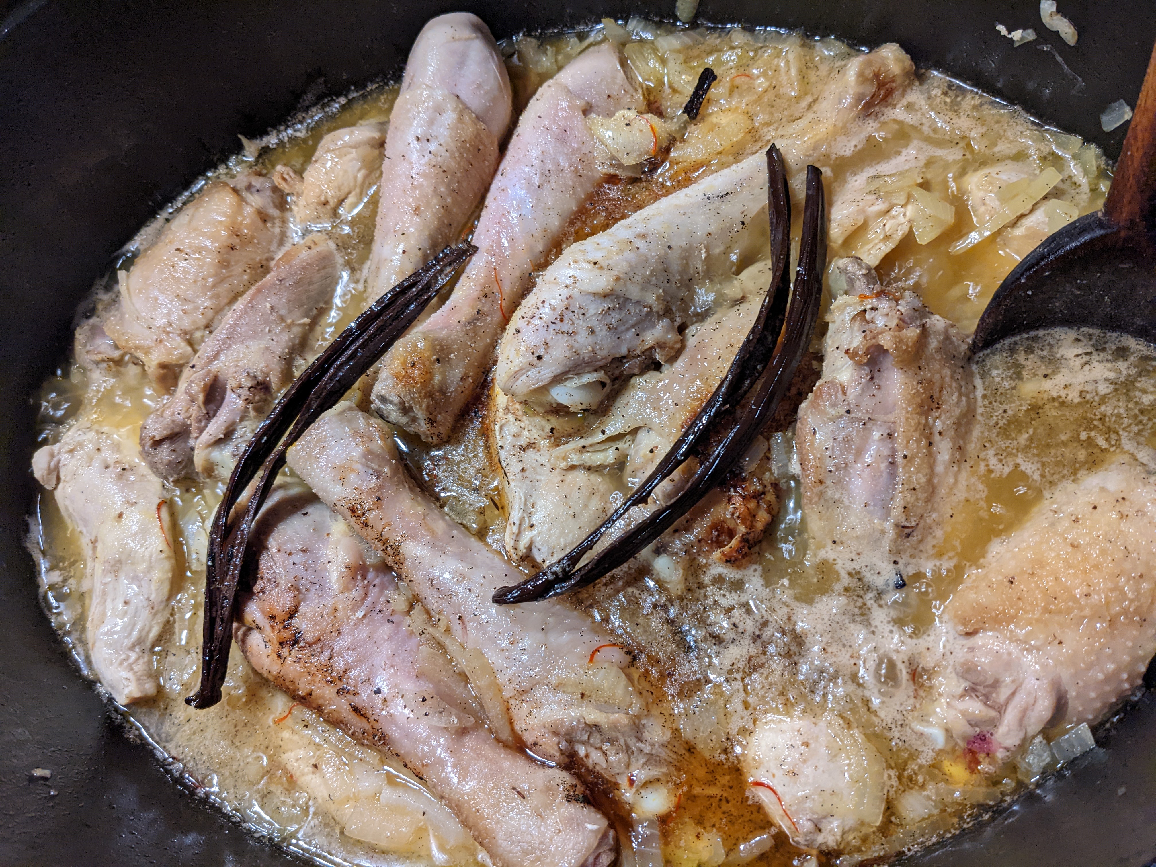 Poulet a la vanille et au rhum cuisson